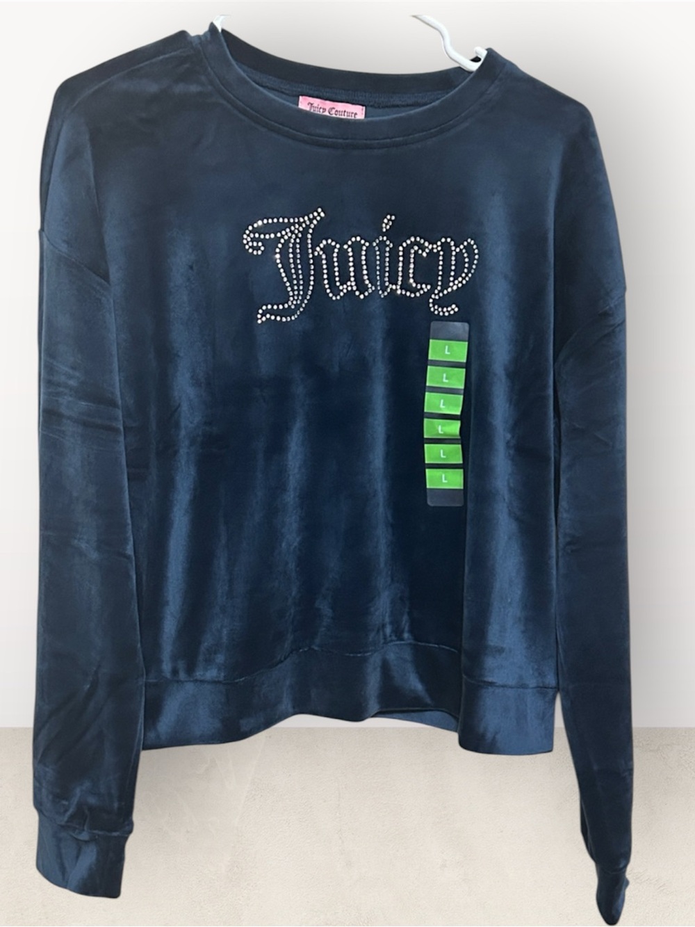 Juicy Couture Navy Velour Rhinestone Logo Crewneck NWT Size L